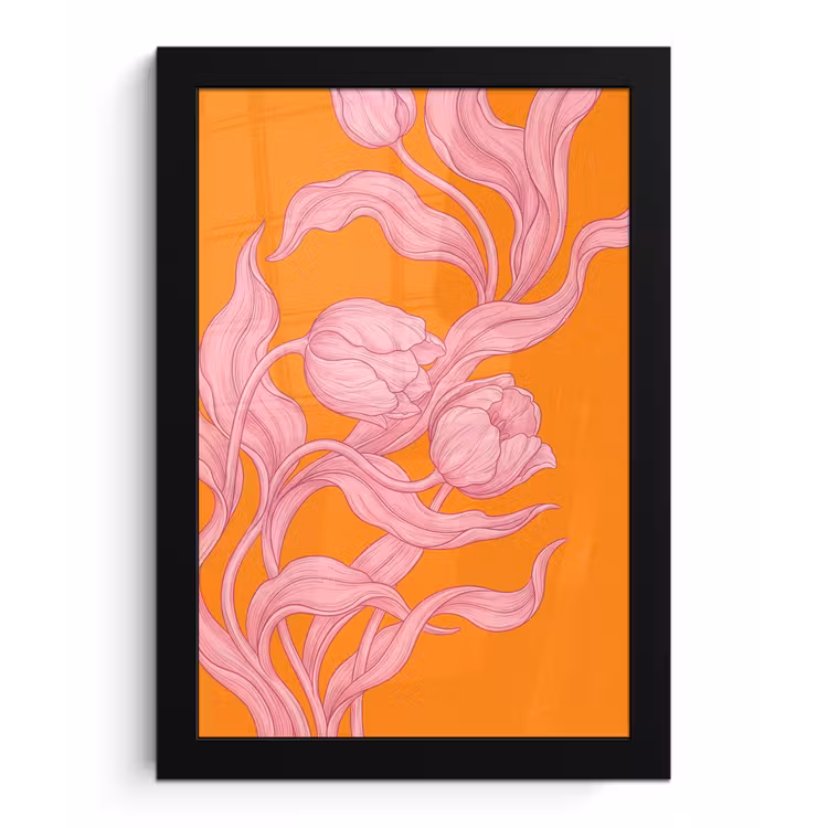 Framed Prints - Pink Flowers - Modern - Roze bloemen - Modern fotolijst zwart zonder passe partout klein