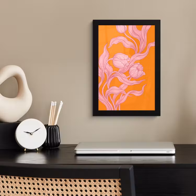 Framed Prints - Pink Flowers - Modern - Roze bloemen - Modern fotolijst zwart zonder passe partout klein