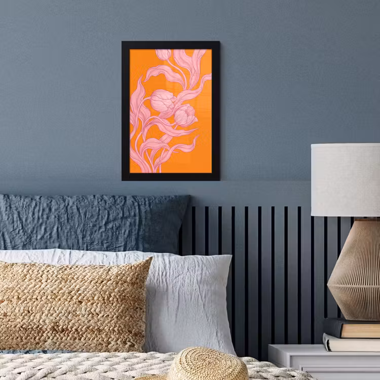 Framed Prints - Pink Flowers - Modern - Roze bloemen - Modern fotolijst zwart zonder passe partout klein