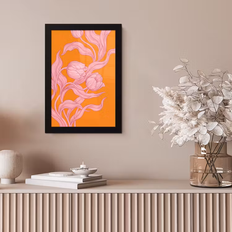 Framed Prints - Pink Flowers - Modern - Roze bloemen - Modern fotolijst zwart zonder passe partout klein