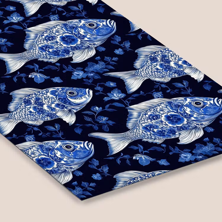 Vissen - Bloemen - Blauw fotolijst zwart zonder passe partout klein 224 -zsfeer6