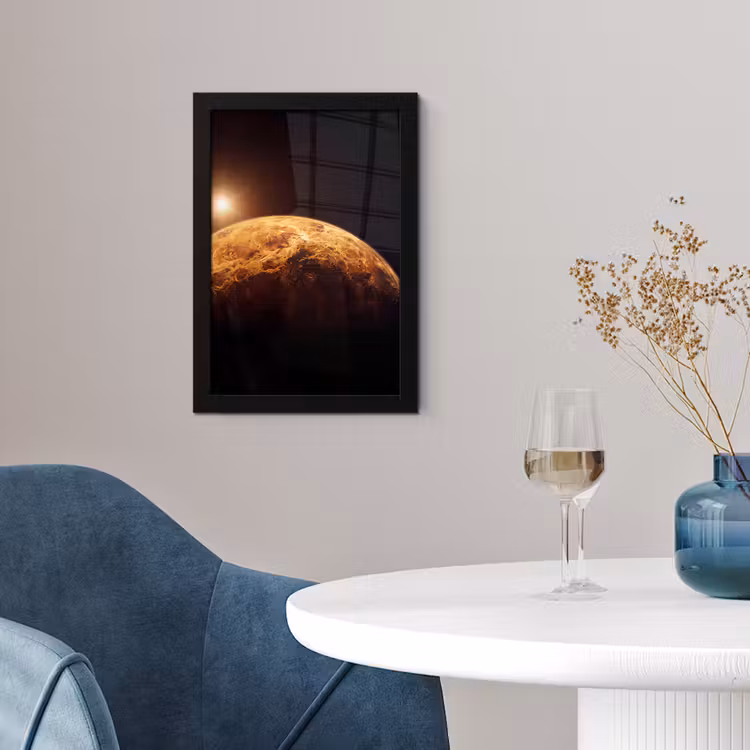 Framed Prints - Planet - Space - Orange - Planeet - Ruimte - Oranje fotolijst zwart zonder passe partout klein