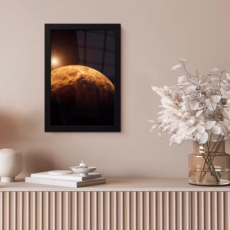 Framed Prints - Planet - Space - Orange - Planeet - Ruimte - Oranje fotolijst zwart zonder passe partout klein