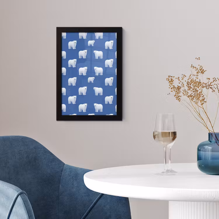 IJsbeer - Patroon - Blauw fotolijst zwart zonder passe partout klein 224 -sfeer4