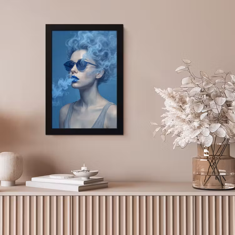 Portret - Zonnebril - Rook - Abstract - Blauw fotolijst zwart zonder passe partout klein -sfeer5