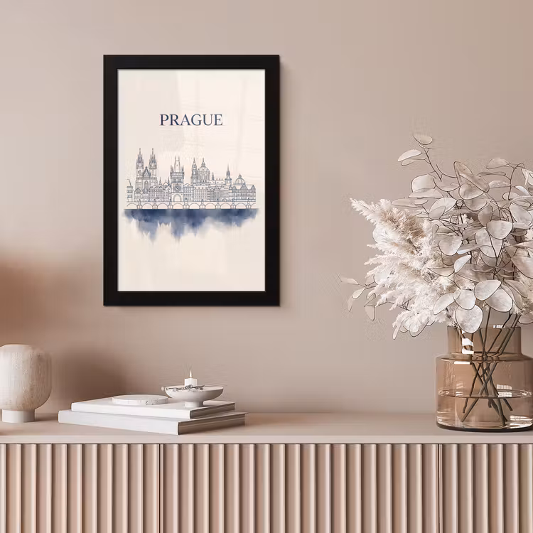 Praag - Skyline - Architectuur - Blauw fotolijst zwart zonder passe partout klein -sfeer5