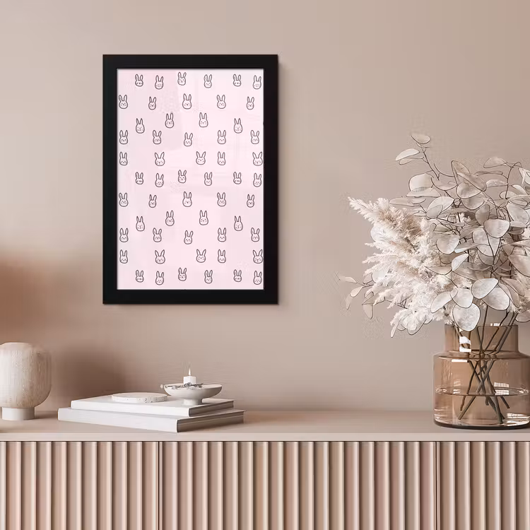 Konijnen - Minimalistisch - Roze fotolijst zwart zonder passe partout klein 224 -sfeer5