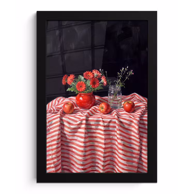 Framed Prints - Red Flowers - Vase - Rode bloemen - Vaas fotolijst zwart zonder passe partout klein