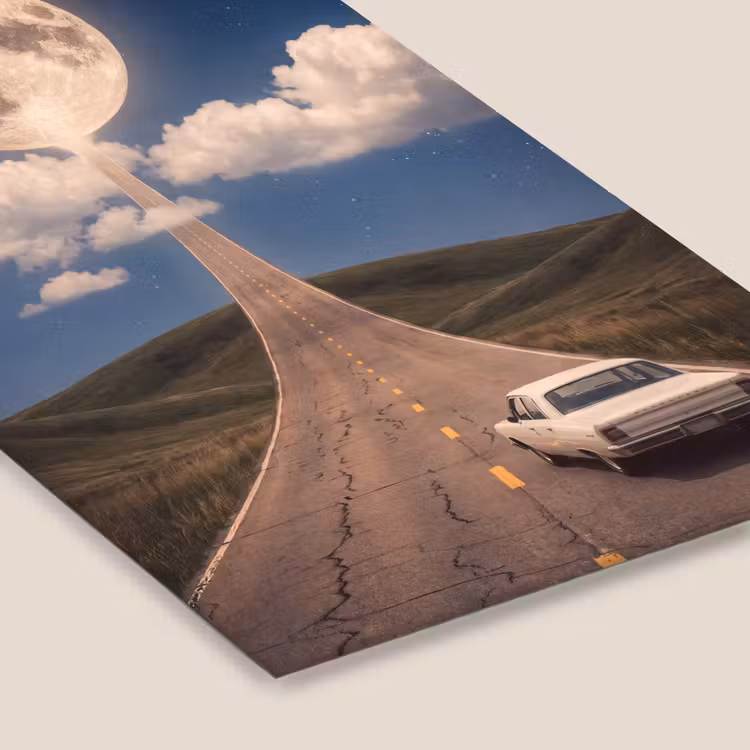 Framed Prints - Road - Moon - Night - Weg - Maan - Nacht fotolijst zwart zonder passe partout klein