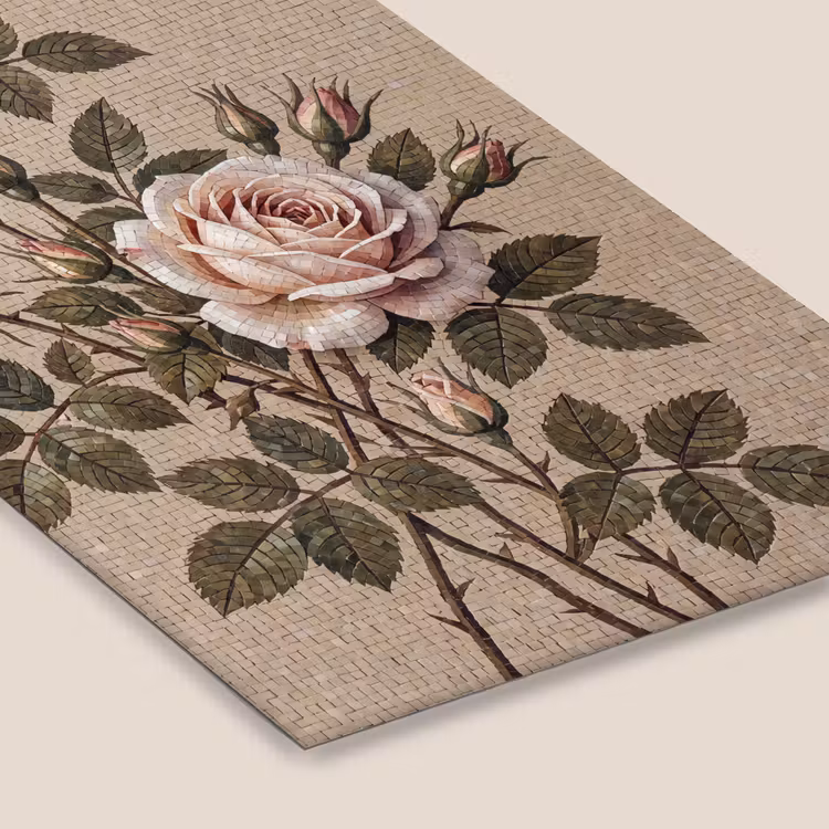 Roos - Mozaïek - Bloemen - Klassiek - Beige fotolijst zwart zonder passe partout klein -zsfeer6