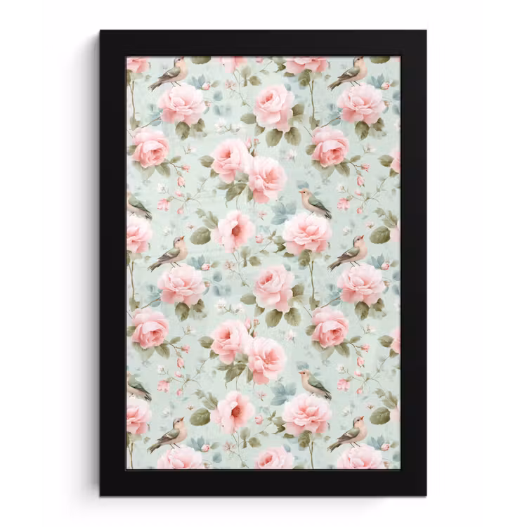 Rozen - Vogels - Pastel - Kleurrijk fotolijst zwart zonder passe partout klein 224 -3d