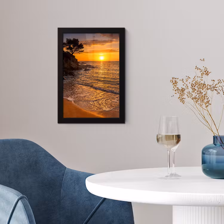 Zee - Kust - Zonsondergang - Natuur - Oranje fotolijst zwart zonder passe partout klein -sfeer4