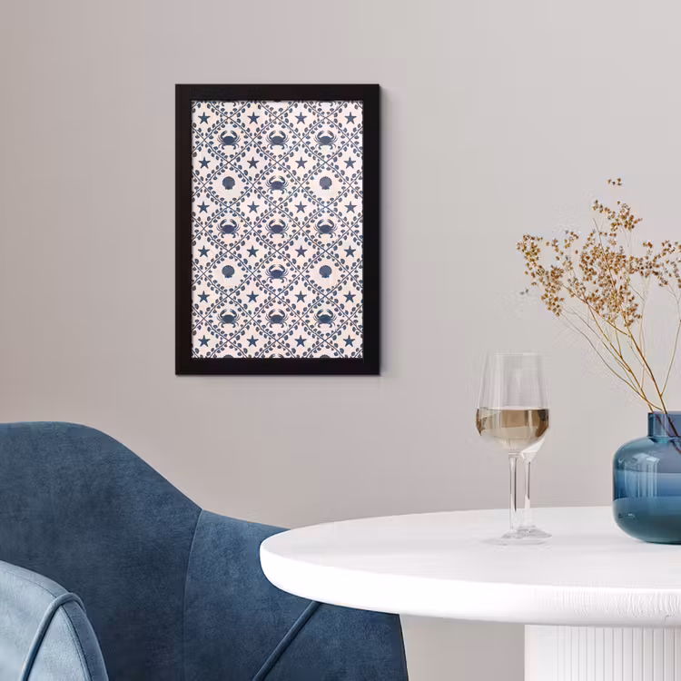 Zee - Krab - Zeester - Patroon - Blauw fotolijst zwart zonder passe partout klein -sfeer4