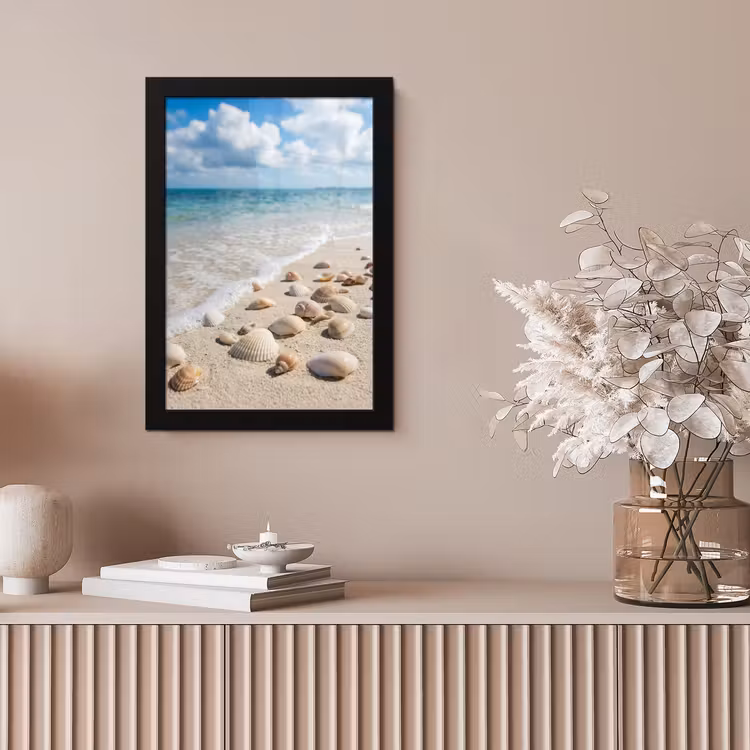 Schelpen - Strand - Natuur - Beige fotolijst zwart zonder passe partout klein -sfeer5
