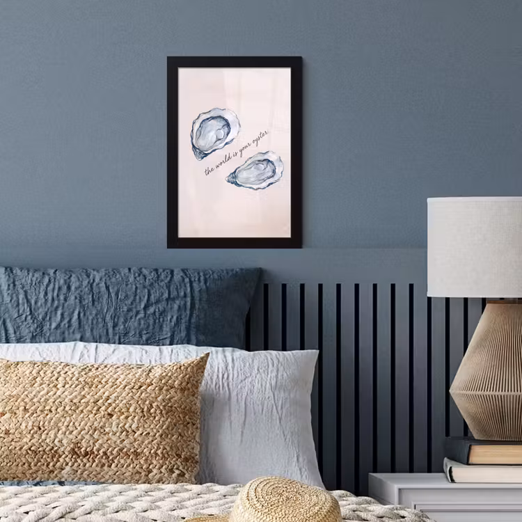 Zeeleven - Oester - Aquarel - Minimalistisch - Blauw fotolijst zwart zonder passe partout klein -sfeer3
