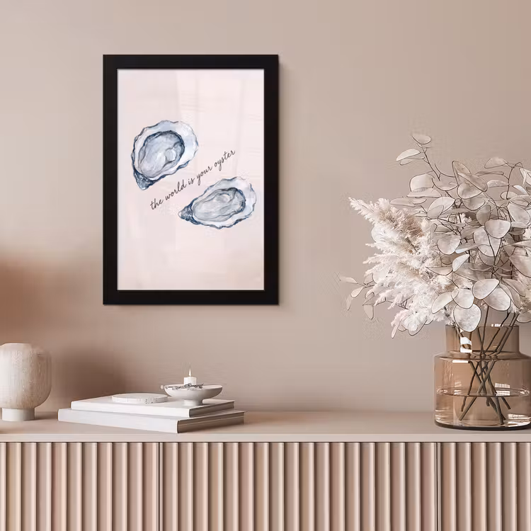 Zeeleven - Oester - Aquarel - Minimalistisch - Blauw fotolijst zwart zonder passe partout klein -sfeer5