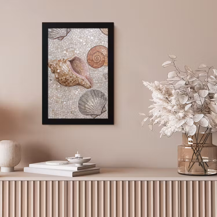 Schelp - Mozaïek - Zee - Beige - Modern fotolijst zwart zonder passe partout klein -sfeer5