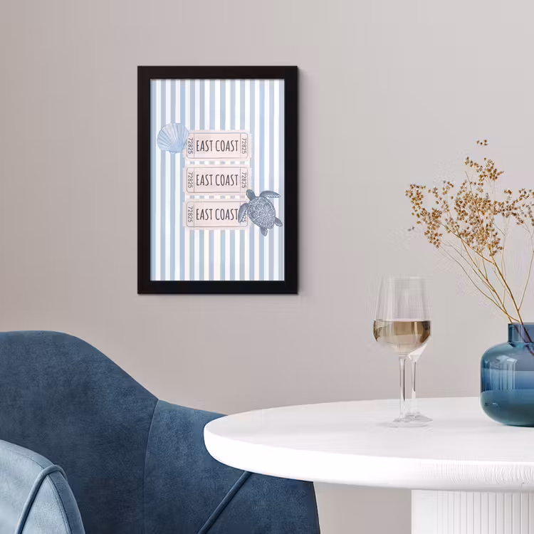Schelp - Oceaan - Kust - Blauw - Illustratie fotolijst zwart zonder passe partout klein -sfeer4