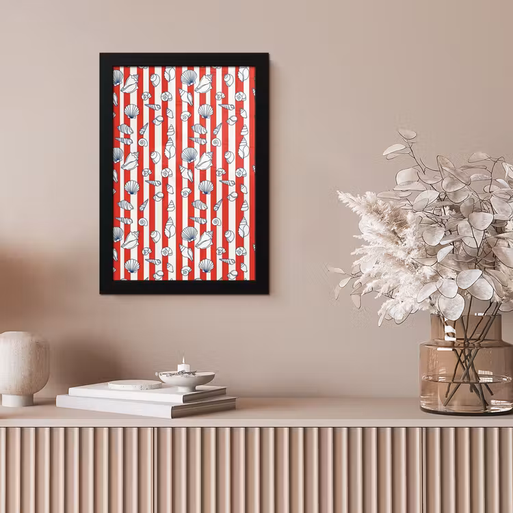 Schelp - Zeedieren - Zomer - Illustratie - Rood - Blauw fotolijst zwart zonder passe partout klein -sfeer5