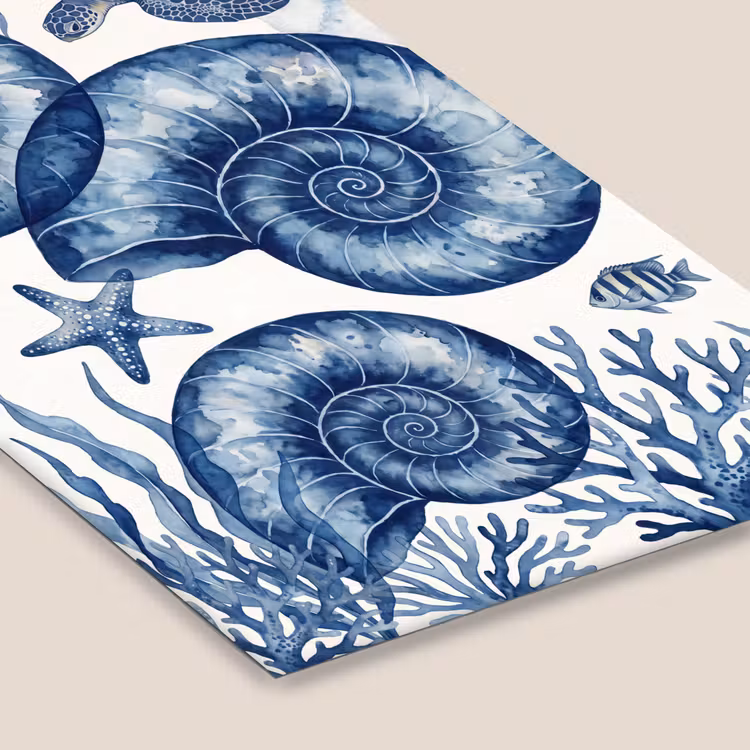 Schelp - Spiraal - Zeeleven - Aquarel - Blauw fotolijst zwart zonder passe partout klein -zsfeer6