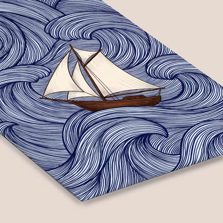 Schip - Golven - Zee - Illustratie - Blauw fotolijst zwart zonder passe partout klein -zsfeer6