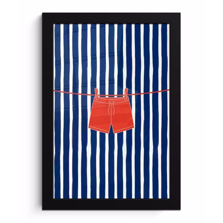Shorts - Waslijn - Zomer - Illustratie - Rood fotolijst zwart zonder passe partout klein -3d