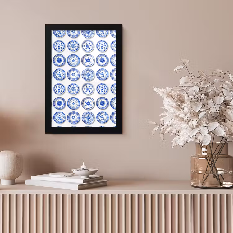 Borden - Bloemen - Patroon - Blauw fotolijst zwart zonder passe partout klein 224 -sfeer5