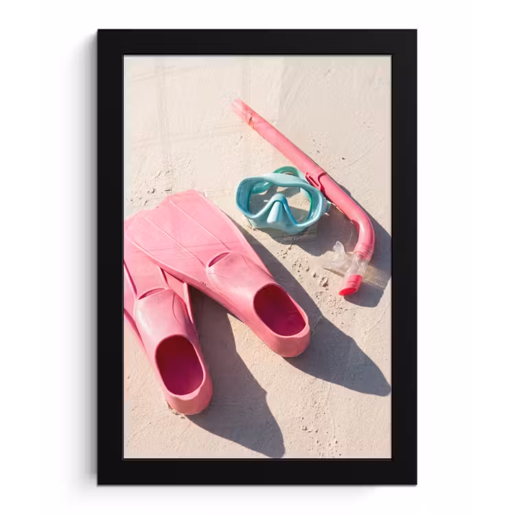 Snorkelset - Strand - Zomer - Roze fotolijst zwart zonder passe partout klein -3d