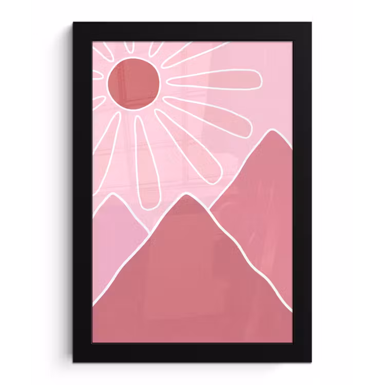 Zon - Bergen - Natuur - Abstract - Roze fotolijst zwart zonder passe partout klein -3d