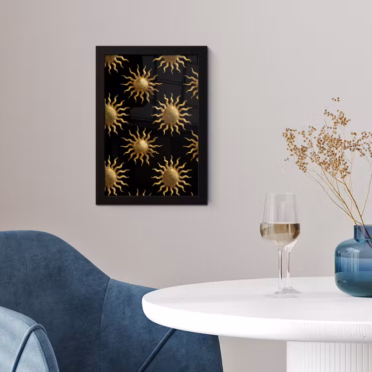 Zon - Patroon - Luxe - Goud - Zwart fotolijst zwart zonder passe partout klein 224 -sfeer4