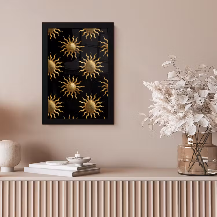 Zon - Patroon - Luxe - Goud - Zwart fotolijst zwart zonder passe partout klein 224 -sfeer5
