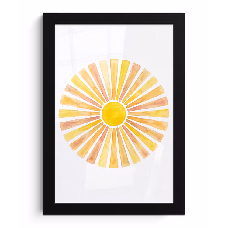 Zon - Stralen - Aquarel - Geel - Abstract fotolijst zwart zonder passe partout klein -3d