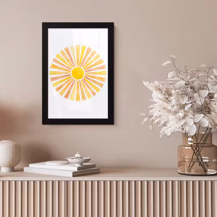 Zon - Stralen - Aquarel - Geel - Abstract fotolijst zwart zonder passe partout klein -sfeer5