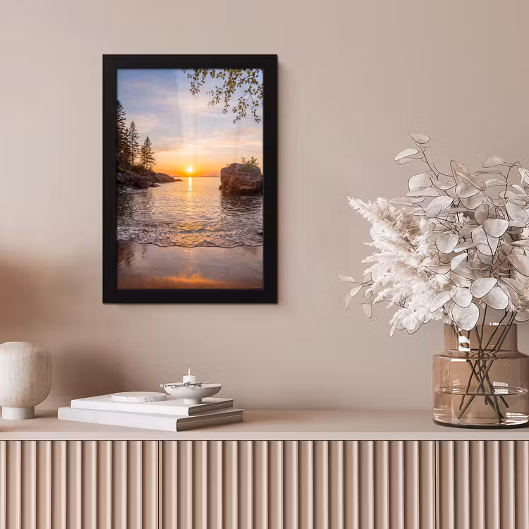 Zonsondergang - Kust - Water - Natuur - Oranje fotolijst zwart zonder passe partout klein -sfeer5
