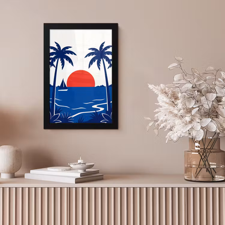 Zonsondergang - Zee - Palmboom - Tropisch - Modern fotolijst zwart zonder passe partout klein -sfeer5