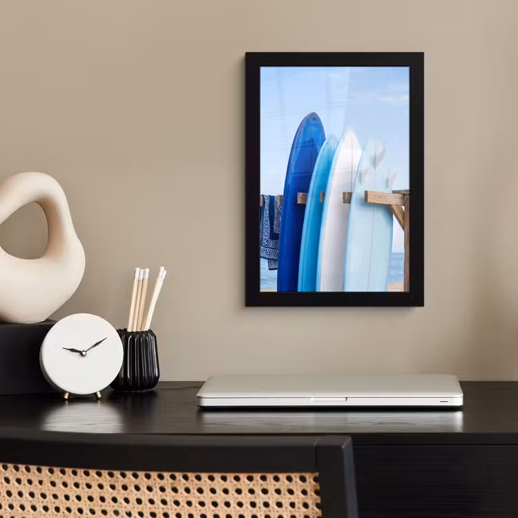 Surfplank - Strand - Zomer - Blauw - Water fotolijst zwart zonder passe partout klein -sfeer1