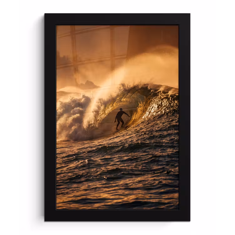 Surfer - Golf - Oceaan - Sport - Oranje fotolijst zwart zonder passe partout klein -3d