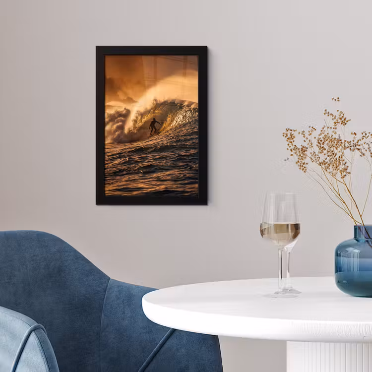 Surfer - Golf - Oceaan - Sport - Oranje fotolijst zwart zonder passe partout klein -sfeer4