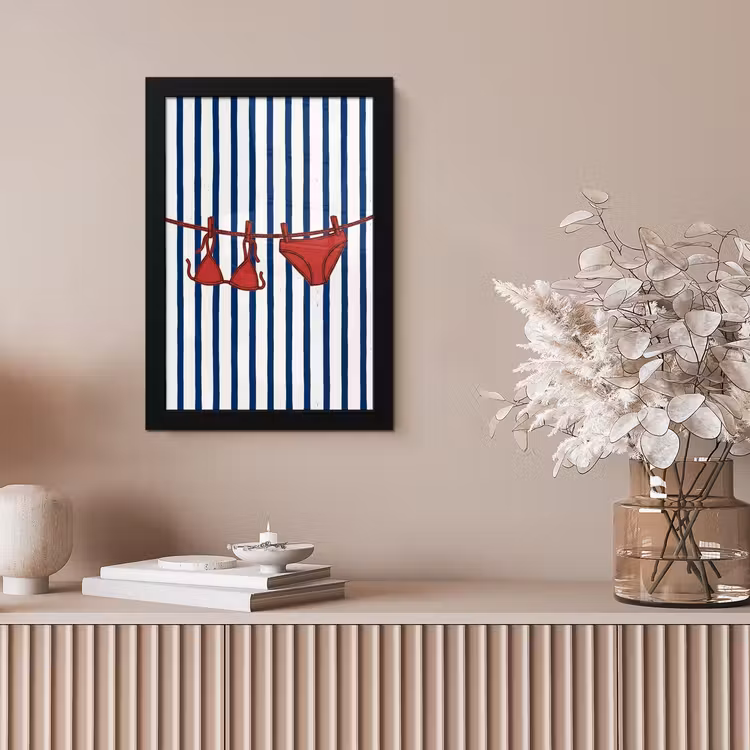 Badkleding - Waslijn - Zomer - Illustratie - Rood fotolijst zwart zonder passe partout klein -sfeer5