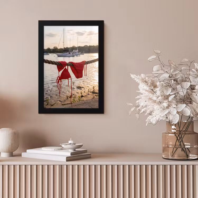 Badkleding - Rood - Zomer - Water - Zonsondergang fotolijst zwart zonder passe partout klein -sfeer5