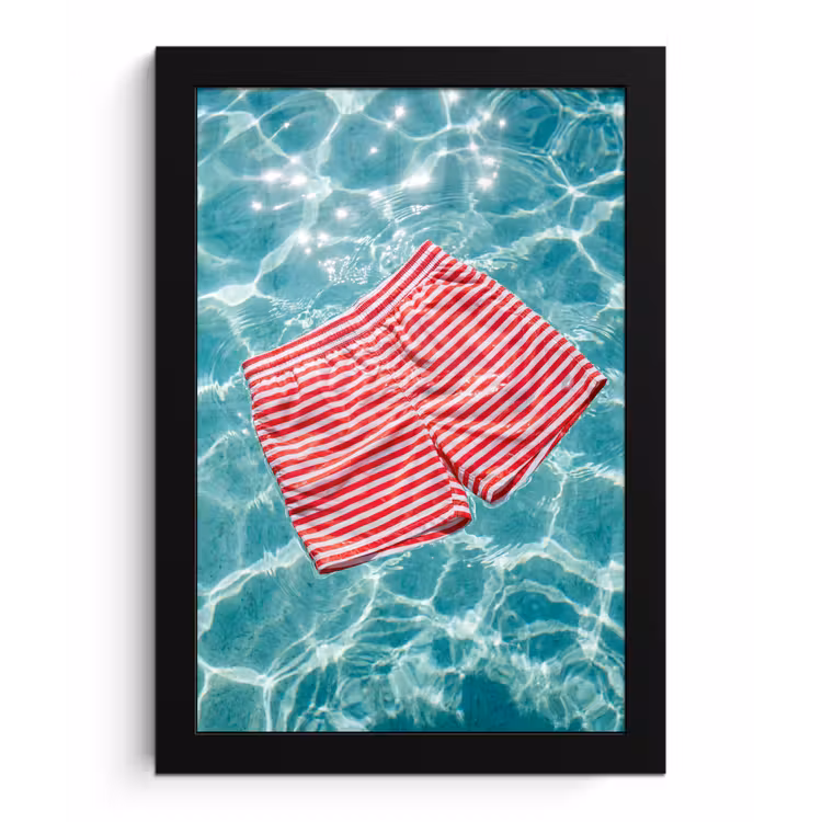 Zwemkleding - Gestreept - Water - Zomer - Rood-wit fotolijst zwart zonder passe partout klein -3d