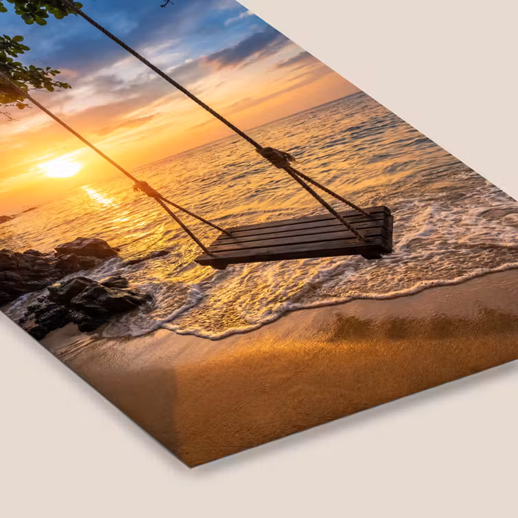 Schommel - Strand - Zonsondergang - Natuur - Oranje fotolijst zwart zonder passe partout klein -zsfeer6
