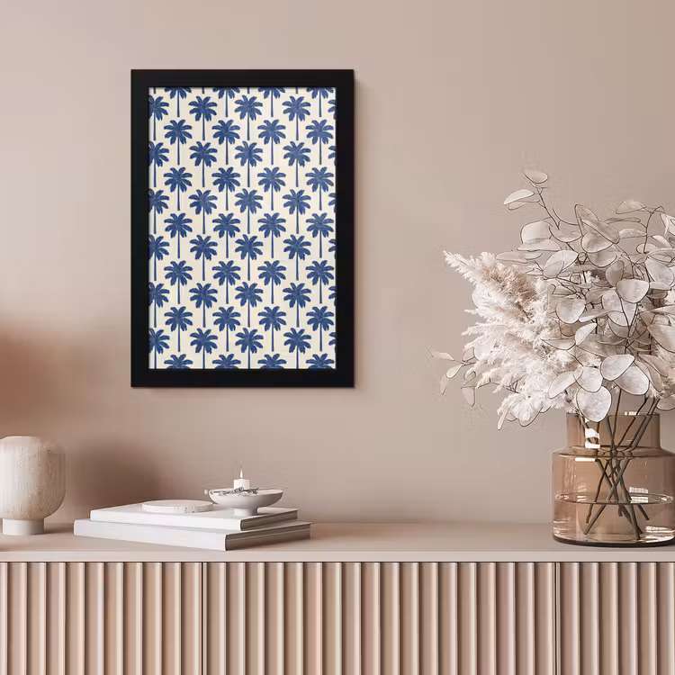 Symmetrisch - Palm - Blauw fotolijst zwart zonder passe partout klein 224 -sfeer5