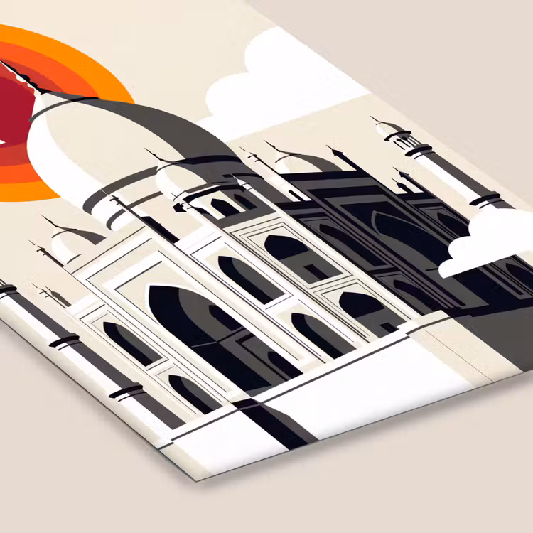 Taj Mahal - Zon - Koepel - Architectuur - India - Grafisch fotolijst zwart zonder passe partout klein -zsfeer6