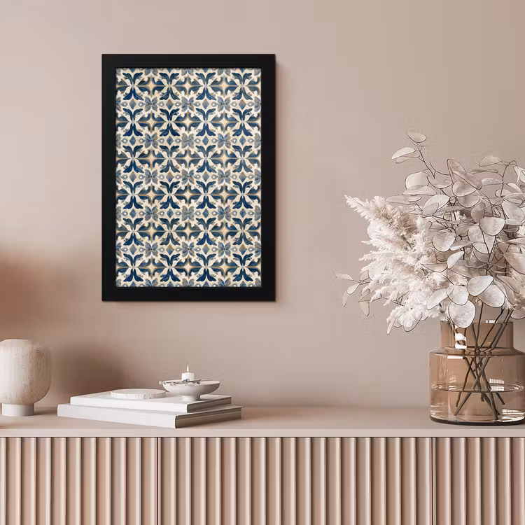 Tegel - Patroon - Blauw - Beige fotolijst zwart zonder passe partout klein 224 -sfeer5