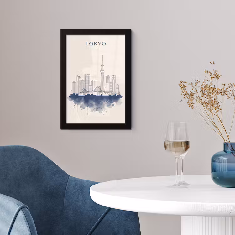 Tokyo - Skyline - Stad - Abstract - Blauw fotolijst zwart zonder passe partout klein -sfeer4