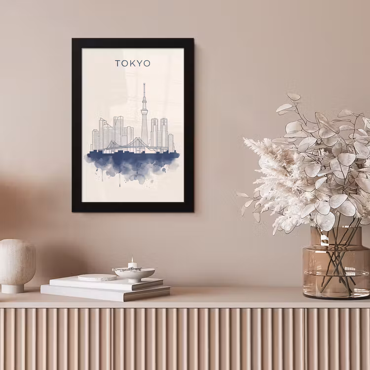 Tokyo - Skyline - Stad - Abstract - Blauw fotolijst zwart zonder passe partout klein -sfeer5