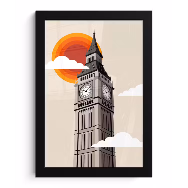 Toren - Klok - Londen - Architectuur - Retro fotolijst zwart zonder passe partout klein -3d