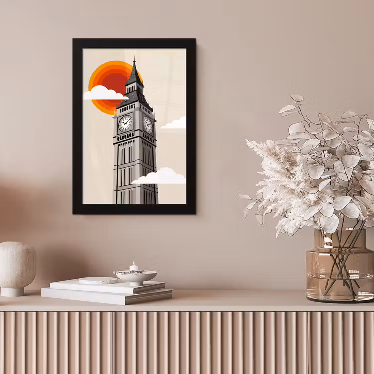 Toren - Klok - Londen - Architectuur - Retro fotolijst zwart zonder passe partout klein -sfeer5