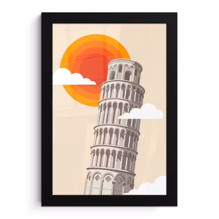 Toren - Pisa - Architectuur - Minimalistisch - Beige fotolijst zwart zonder passe partout klein -3d